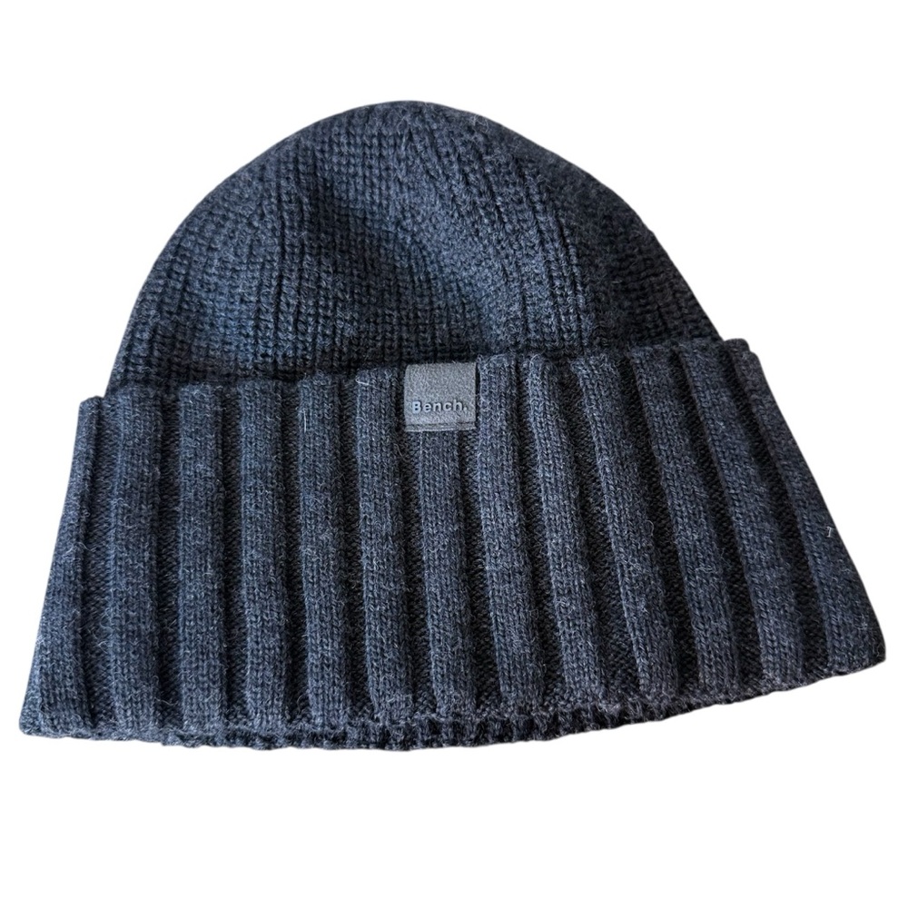 BENCH Dark Grey/Black Merino Wool Toque Ribbed Soft Beanie